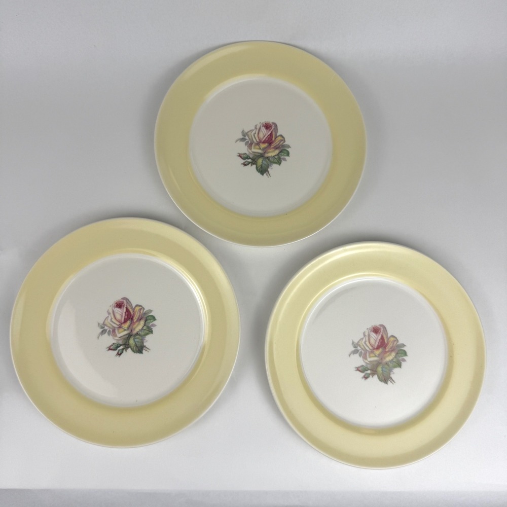 Vintage American Limoges Candle Light Tea Rose Cotillion Yellow Plates Set of 3